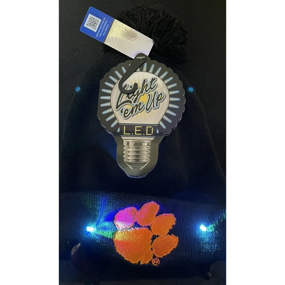 NCAA CLEMSON TIGERS BEANIE STOCKING CAP‎ LIGHT'EM UP LED BLACK ACRYLIC NWT